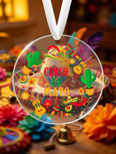 5 de mayo, decoración colgante de acrílico transparente, Festival mexicano del 5 de mayo, Calavera de azúcar, Sombrero, Cactus, Patrón de guitarra, Decoración de fiesta clásica, Adorno colgante decorativo para el hogar