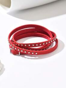 1pc Women's Punk Style Dark Leather Wrapped Rivet Bracelet, Street Fashion Suitable For Daily Wear And Parties - Multicolor - View 20