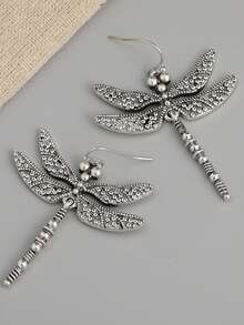 一对创意复古蜻蜓耳环，适合女孩参加宴会和派对，有趣的节日礼物 - 銀色 - 查看 3