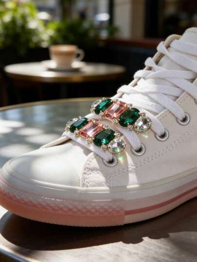 قطعتان من الإكسسوارات الجميلة المزينة بالراين الأخضر الزيتوني، ديكورات أحذية كلاسيكية مصقولة عصرية مناسبة لأحذية السيدات الأنيقة والجذابة كالصنادل والأحذية الرياضية والسترات والمشابك والحقائب وديكورات المنزل متعددة الاستخدامات