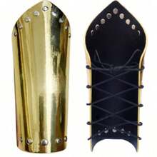 1对可调节中世纪青铜/银色PU皮革腕带，复古罗马角斗士护臂，骑士射箭护腕，适合角色扮演、Cosplay、舞台表演 - A - 查看 3