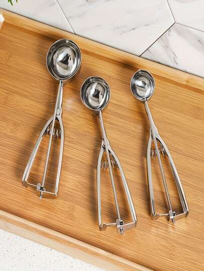 1/3pcs Stainless Steel Ice Cream Scoop, Cookie Dough Scoop, Baking Cookie Scoop 3-Piece Set, With Trigger Release Ice Cream Scoop, Fruit Cookie Scoop, Cupcake Scoop, Silver, SML, Mini Ice Cream Scoop, Dessert Making, Kitchen Tool, Stylish Design, Small Scoop, High Quality Metal, Material, Multi-Size Scoop, Cooking Enthusiast, Home Baker