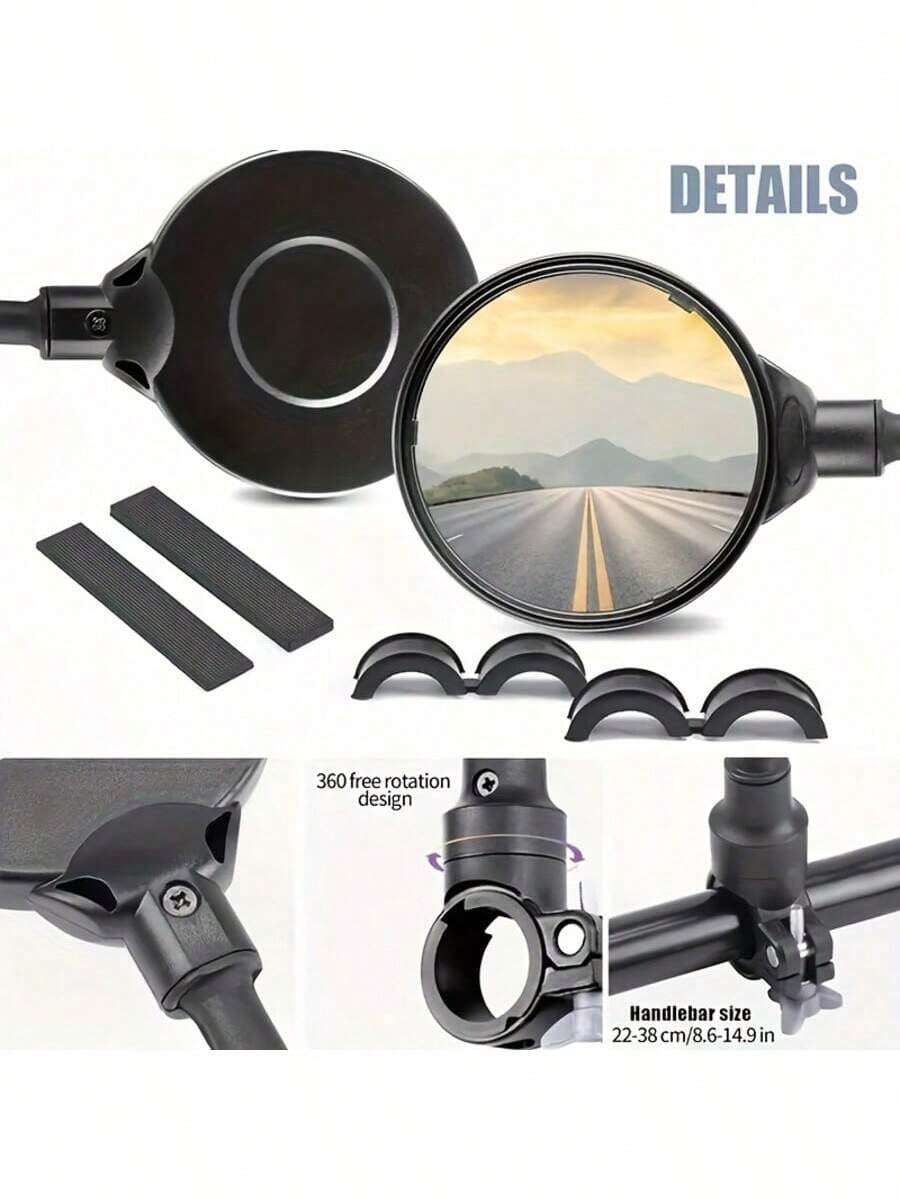 1個/2個裝 自行車後視鏡 - 360°可旋轉避震把手安裝座,適用於山地車與公路車 - 可調節3D彈性鏡面,提供更清晰的後視視野 - 黑色 - 查看 1