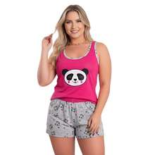 Short Doll Malha Lingerie Pijama Curto Conjunto Para Dormir - Pink - Visão 3