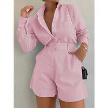European And American Women's Clothing, New, Casual Short Trousers, Long-Sleeved Shirt Set.,Conjunto De Mujeres Elegantes - 粉紅色 - 查看 2