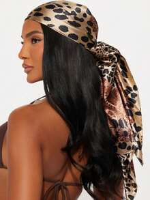 1条女士90*90厘米时尚豹纹印花方巾，新款夏季女士时尚头巾，可作腰带、包包装饰、丝带、发带或领巾使用，适合日常佩戴。 - 彩色 - 查看 5