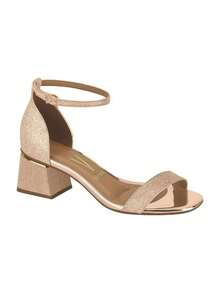 Vizzano Women's Sandal Kit - Low Heel, Block Heel, Chunky Heel, Closed Heel, Metallic, Glitter Strap, Elegant Party Shoes + Glitter Party Bag In Silver, Gold, And Rose Gold - Màu hồng gỉ - Xem 2