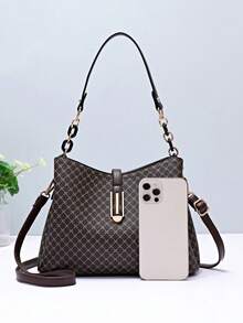 1pc Fashionable Coffee Texture Handbag, Shoulder Bag & Crossbody Bag 2-In-1, Suitable For Travel, Shopping, Sightseeing - Coffee - View 9