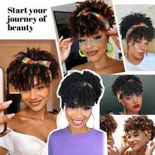 2-In-1 African Fluffy Curly Wig With Bangs, Black/Brown/Golden, Women Synthetic Half Head Wig - Multicolor - View 10