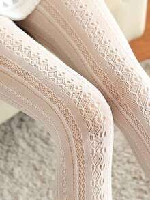 1pc New Japanese Lolita White Vintage Hollowed-Out Lace Pantyhose With Carved Mesh Stockings And Bottom Stockings - 白色 - 查看 4