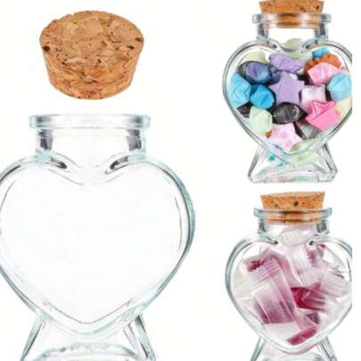 5Pcs Heart Shaped Mini Glass Bottles With Corks, Transparent Wishing Bottles, Creative Star Bottle, Drift Bottle, DIY Rainbow Bottle, For Home Wedding Party Decoration