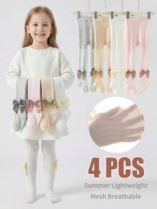4 PCS Children's Summer Mesh Tights, Girls Tights Kids Tights Lightweight And Breathable, Soft Against Skin, Ideal For Girls' Daily Wear Toddler Leggings Socks - Multicolor - View 1