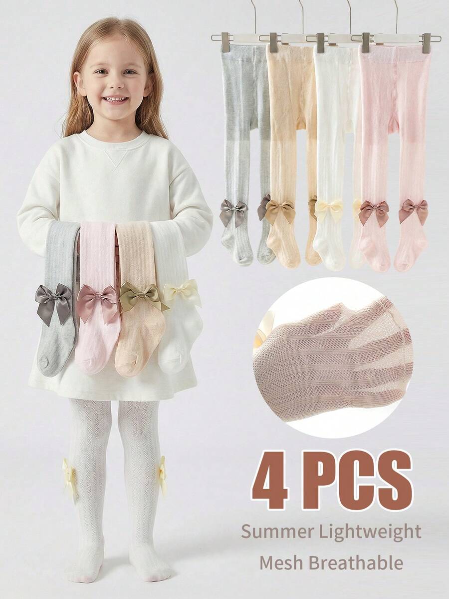 4 PCS Children's Summer Mesh Tights, Girls Tights Kids Tights Lightweight And Breathable, Soft Against Skin, Ideal For Girls' Daily Wear Toddler Leggings Socks - Multicolor - View 1