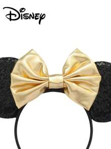 Disney 1pc Black Sequin + Gold Shiny Headband, Black Sequin + Gold Shiny Headband - Holiday Party Headpiece, Headwear, Fun Photo Prop, Amusement Park Accessory, Suitable For Birthday Party And Easter Event, With Cute Bow Cartoon Hair Clip, Princess Costume Accessory Hair Band Hair Hoop Hairband - Multicolor - View 3