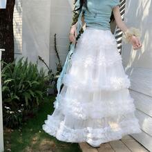 新款多层薄纱裙，高腰蓬蓬裙，长款仙女网纱裙 白色 - 白色 - 查看 3
