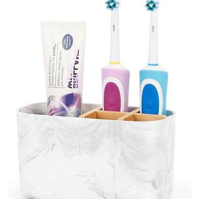 Giá đựng bàn chải đánh răng bằng tre 5 ngăn, giá để bàn trang điểm trong phòng tắm dùng cho bàn chải đánh răng điện và kem đánh răng, giá đựng bàn chải đánh răng bằng đá cẩm thạch.