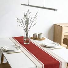 1 件红色桌旗，简约条纹桌旗，农舍条纹橱柜旗，适用于厨房、餐桌、咖啡桌、节日、派对、婚礼装饰 - 紅白色 - 查看 7
