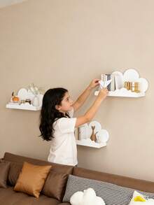 2 Styles Of Children's Wall-Mounted Storage Racks, With Or Without Cloud Shapes, Suitable For Kids' Room, Can Store Lots Of Children's Items, Easy To Install - Multicolor - View 3