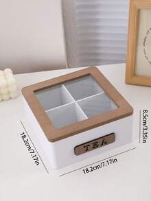 1pc Modern Minimalist Design White Elevated Wooden Tea Box, 4/6/9 Compartments Tea Bag Organizer, Coffee Bag Storage Box With Glass Display Window, Suitable For Tea Room, Coffee Shop, Pantry, Living Room, Dining Room - Multicolor - View 14