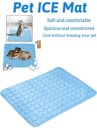 1件装蓝色宠物降温垫，猫狗冰床，幼犬低温毯，适用于所有猫狗，透气，可用于沙发、汽车座椅、宠物用品
