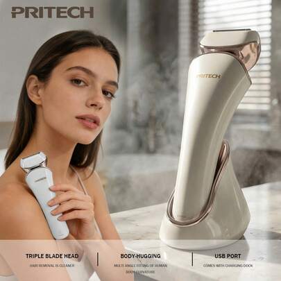Pritech Professional Electric Women's Epilator Portable Hair Removal Wet And Dry Use Trimmer Work On All Body Part Precision Trimming At Home Or On-The-Go LD-8001
