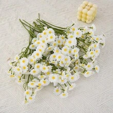 5pcs/6pcs Artificial Small Daisy, White Silk Cloth Realistic Small Daisy, Living Room Dining Table Decor, Pastoral Style Floral Arrangement, Delicate Petal Texture, Non-Fading, Paired With Lifelike Green Leaves, Reproducing Natural Daisy Form, Flexible Stems Can Be Adjusted, No Watering Maintenance Required, Maintain Fresh And Elegant Look For Long, Can Be Arranged Into Bouquets Or Single Accents - Holding Chrysanthemums-white - View 10