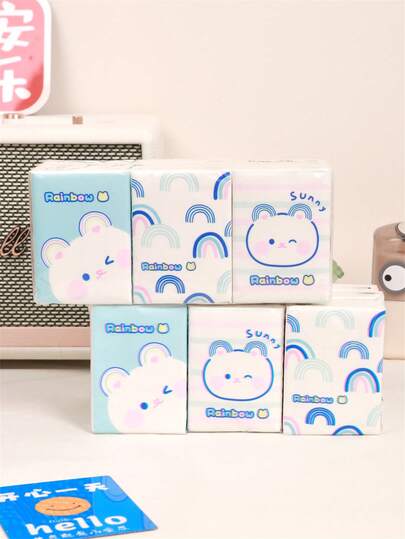 9 Packs White Teddy Bear Printed Soft Facial Tissue Paper, Cute Cartoon Student Girls Portable Handkerchief, Pure White Napkin, Fragrance-Free Skin-Friendly Wet Wipes