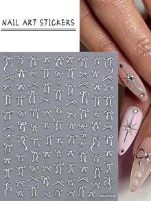 12pcs/Set 3D Bronzing Sun Moon Nail Art Stickers Decals Holographic Silvery Stars Line Designs DIY Manicure Y2K Nail Sliders - Silver - View 7