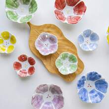 4/8件套彩色陶瓷可爱花朵造型蘸酱碟，迷你甜点碗，3.5英寸，适用于盛放蜂蜜、芝麻酱、红枣、坚果、番茄酱、果酱、甜点、酱油、沙拉酱、蘸酱、野餐、芝麻酱、厨房用品、早餐小碟、糖果、首饰托盘，斋月、开斋节礼物、返校礼物 - 彩色 - 查看 13