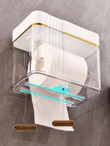 1pc Transparent Waterproof Tissue Box, Wall-Mounted Roll Paper Tissue Box Storage Rack - Grey - View 3