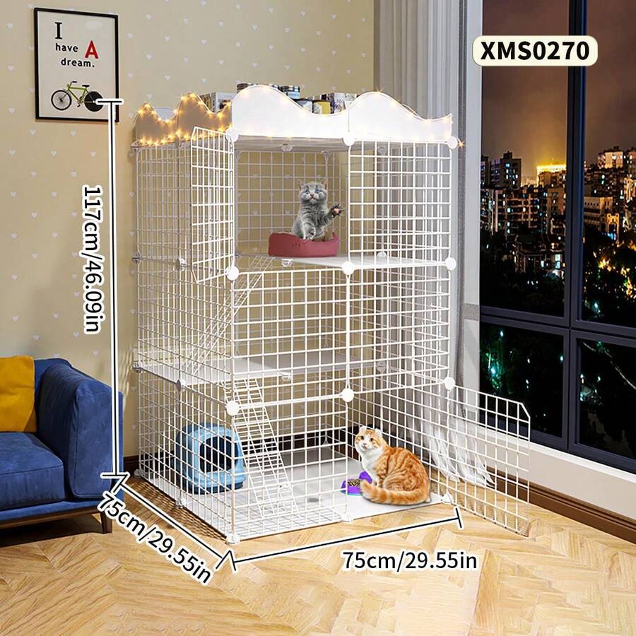 3-Tier Cat Cage, Metal Wire Pet Fence With Stairs And Resting Area, Detachable And Modular Cat House, Suitable For Kittens And Large Cats