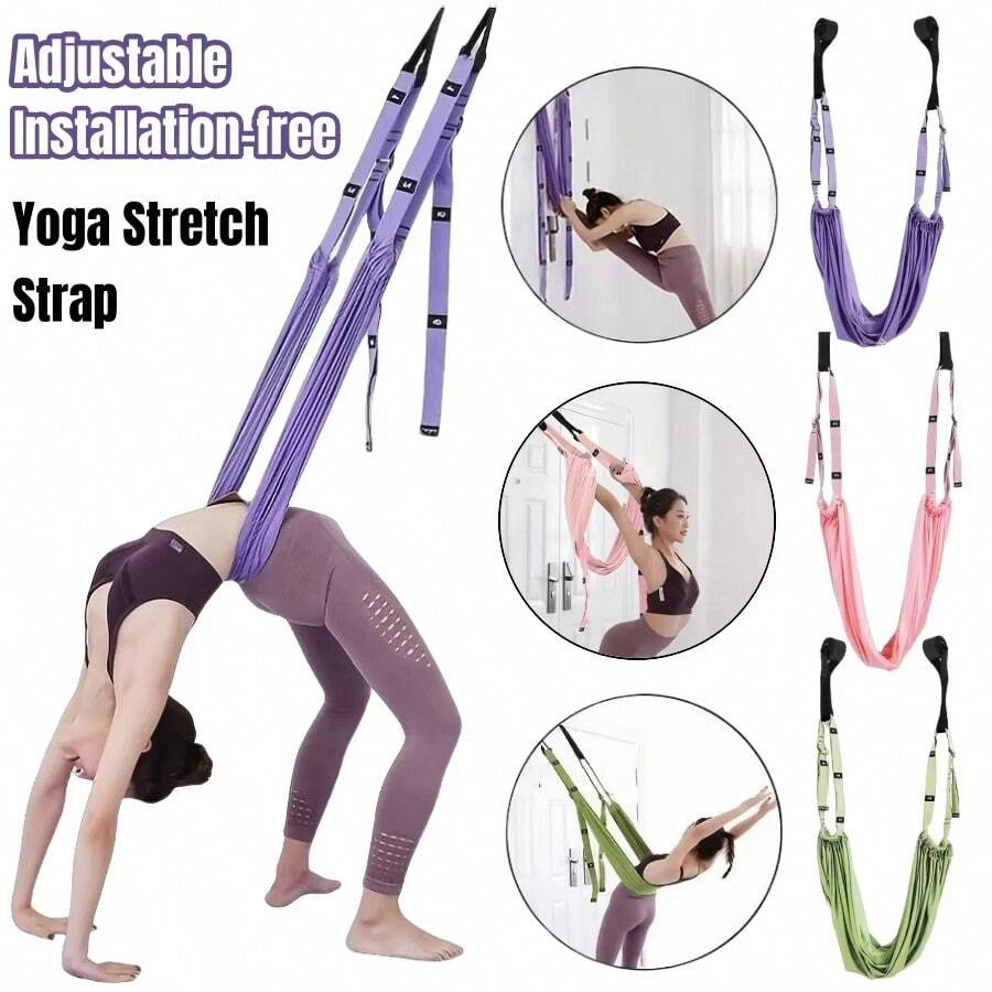 1pc Universal Yoga Stretch Strap With Door Anchor, Polyester Fitness Band For Leg Stretching, Backbend Assist, Dance, Ballet - Multicolor - View 1