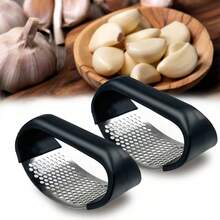 JIASLING 2pc 304 Stainless Steel Garlic Press - Rocker Metal Garlic Mincer, Washable, Chopper, Masher For Kitchen Gadgets - Silver - View 3