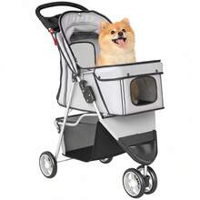 PawHut Hundewagen Hundebuggy Faltbar Katzenwagen bis 10kg mit Regenschutz Reflektorstreifen Aufbewahrungskorb waschbar Kissen Netzfenstern Getränkehaltern Räder mit Bremse für kleine Hunde Blau - Blau - Übersicht 2