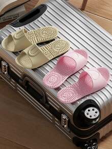 可折叠旅行拖鞋，男女通用室内家用浴室按摩拖鞋，轻便速干浴室拖鞋，防滑平底凉鞋，浴室SPA软底鞋，舒适露趾，耐磨，旅行必备配件 - 彩色 - 查看 3