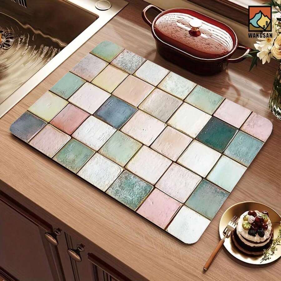 1pc Checkered Pattern Tableware Drying Mat, Coffee Machine Mat, Washing Machine Mat, Table Mat, Polyester Material, Suitable For Kitchen, Dining Room, Living Room, Can Be Given As A Gift - Nhiều màu - Xem 1