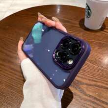 DECOPHONE Premium Metal Lens Rim Purple Frame Transparent Phone Case, Minimalist Shockproof Acrylic Protective Cover, Unisex, Suitable For IPhone 16/15/14/13/12 Pro Max Series - Purple - View 7