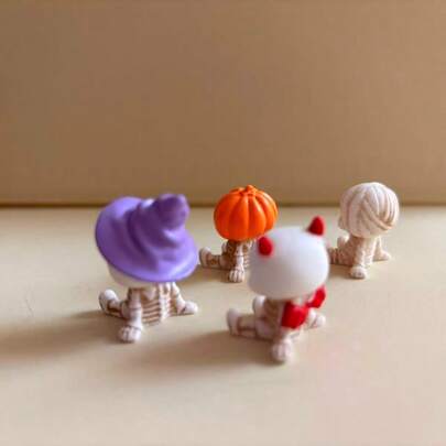 4个骷髅头摆件，适合万圣节和家居装饰