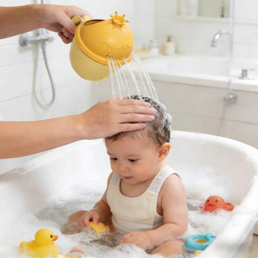 1pc Baby Shampoo Cup Bath Scoop Spoon Shower Crown Rinsing Cup, Baby Bath Supplies - Plastic Waterfall Style Bathing Pot With Handle For Gentle Hair Rinsing, Non-Electric Bathroom Accessory - Multicolor - View 1