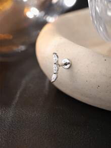 1件精致小巧的925纯银三石马眼形莫桑石平底螺纹耳骨穿刺耳环，低过敏性首饰，适合女性、女孩日常佩戴、派对、婚礼等场合。 - 銀色 - 查看 3