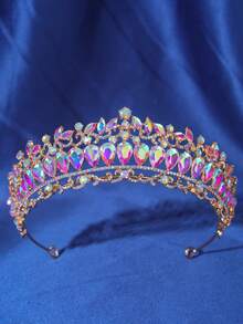 1pc Elegant Baroque Crystal Crown, Bridal Wedding Headpiece, Romantic Women's Party Event Ball Tiara Hair Accessory - Multicolor - View 8
