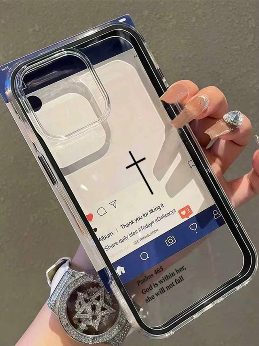 1 pieza Funda protectora de teléfono transparente con gráfico minimalista de cruz y Biblia en marco negro, cobertura total de TPU, de moda, compatible con iPhone 11 12 13 14 15 16 17 Pro Max, unisex - Negro - Ver 1