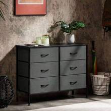 Sweetcrispy Dresser Bedroom 6 Drawers Wide Fabric Storage Units Chest Of Drawers Bedroom With Metal Frame And Wooden Top TV - 灰色 - 查看 6