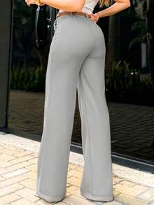 LLANAMODA Women's Tailored Wide-Leg Trousers With Thin Belt - 灰色 - 查看 2