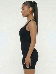 Women's Sleeveless Bodycon Romper Square Neck Tank Top For Summer Basic Loungewear - 黑色 - 查看 2