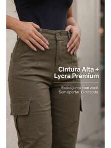 Stillger Moda Jeans Kit 2 Women's Cargo Jeans Jogger High Waist Butt Lifting Premium Pants With Lycra Side Pockets - 米色和深綠色 - 查看 2