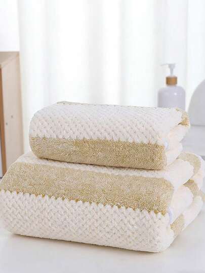 男女通用家庭柔软珊瑚绒吸水撞色菠萝图案浴巾/沙滩巾