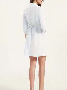 Women's Solid Color Single-Breasted Casual Daily Uniform Lab Coat White - White - View 3