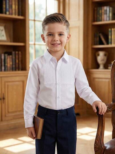 Camisa casual con cuello de volantes para niños de 5 a 16 años, camisa escolar con cuello de volantes, camisa formal de ajuste delgado para niños de todas las estaciones, camisa clásica de botones para fiesta de cumpleaños, boda