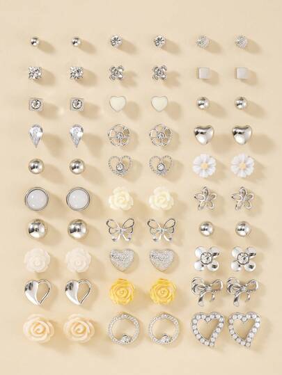 30 Pairs Assorted Cute & Fashionable Butterfly, Flower, Heart Shaped Earrings, Versatile Daily & Date Wear Delicate Earrings For Women